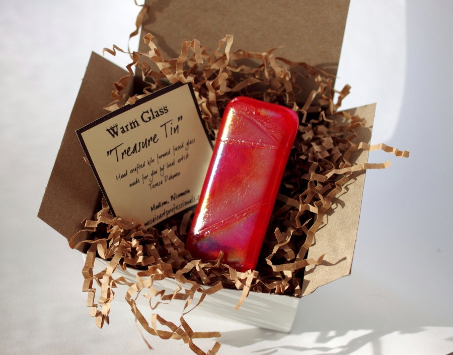 Fused Glass Slide Top Treasure Iridized Red -  Large
