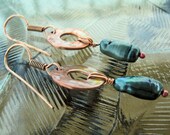 Teal Pearls and Hammered Copper Portholes Earrings