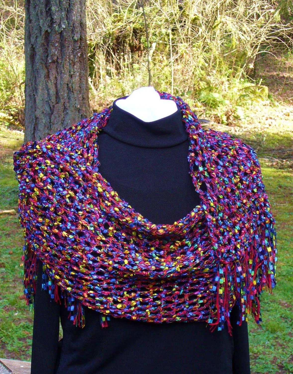 unique hand crochet pashmina shawl, multicolored