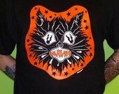 Halloween Black Cat Screenprint Art T-Shirt