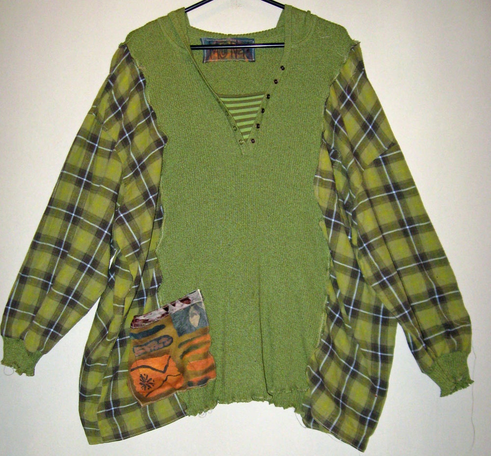 SAge and Olive Cotton Sweater Hoody Upcycled recycled PLUS size