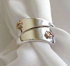 Silver Overlap ring with 2 Rose Gold Flowers. Size 8 3/4 (UK Size R)