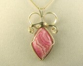 Rhodochrosite Cabochon Wire Wrapped Pendant