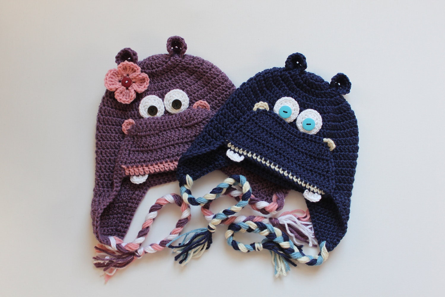 Crochet Hippo Hat -for Boy or Girl - size Newborn -  Adult   - Made to Order