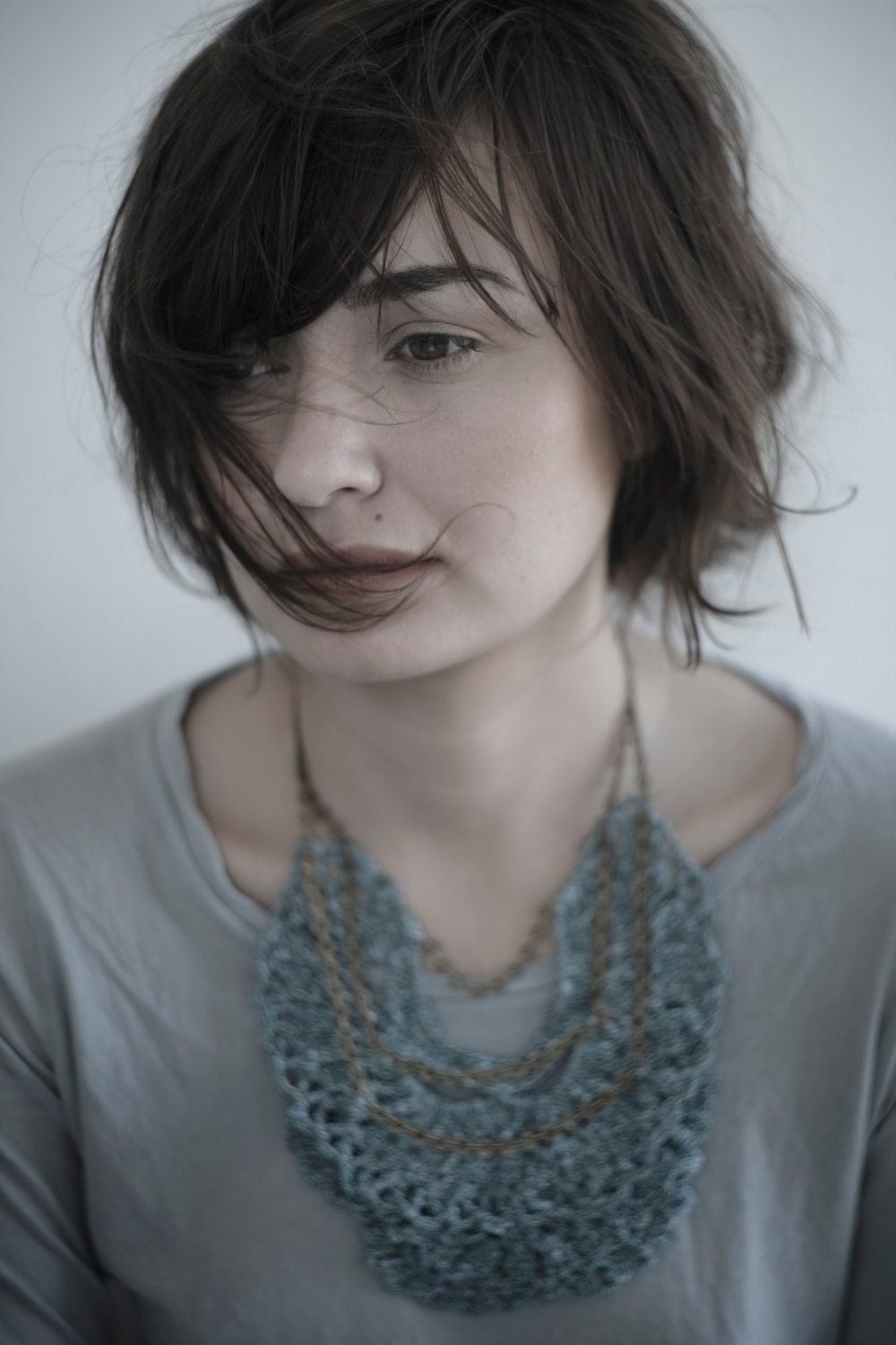 Crochet Collar Jabot in Verdigris Green