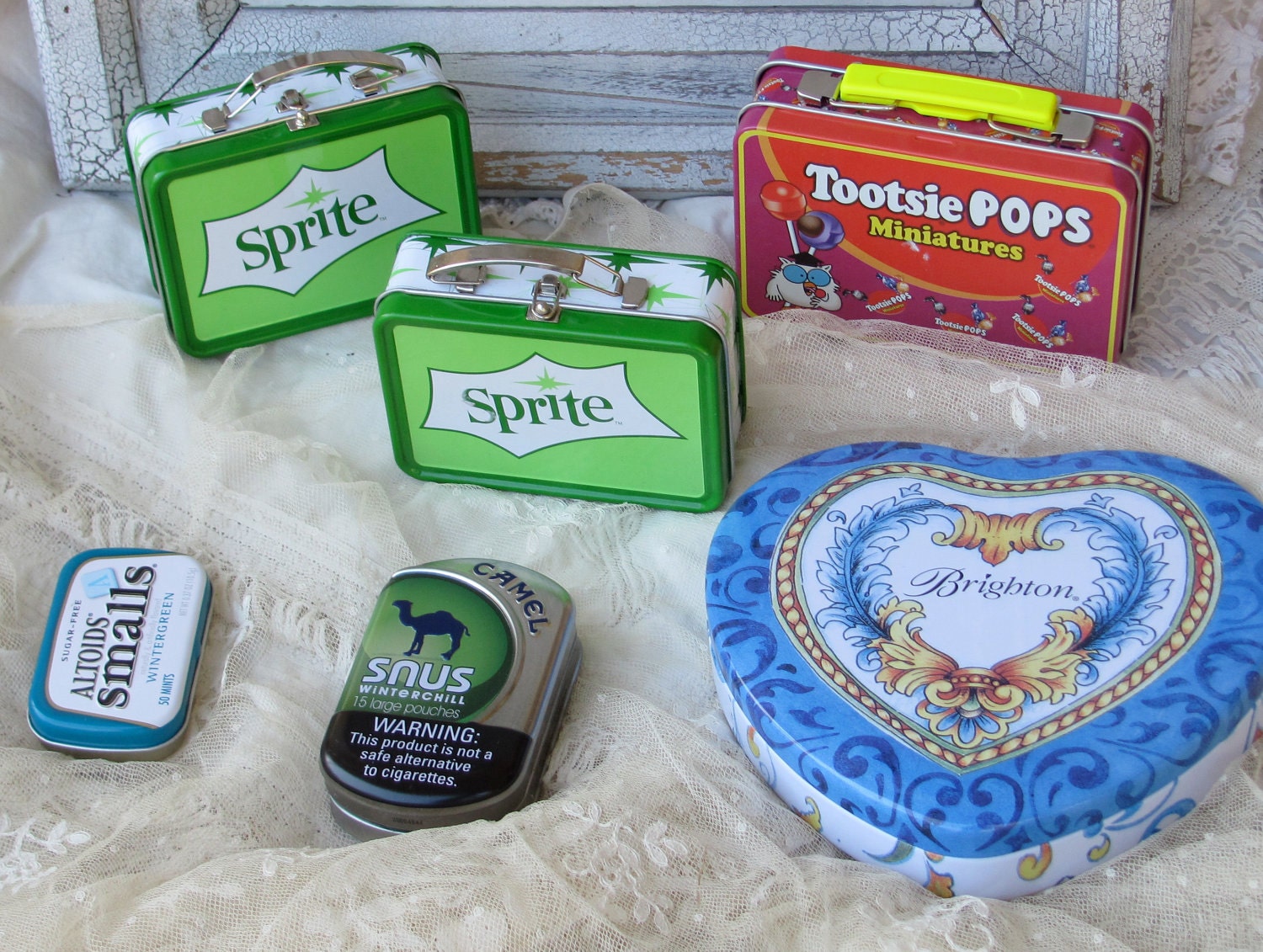 Metal Tins lot of 6 for your Altered Art, Assemblage and Collage designs  by My Broken Art on Etsy