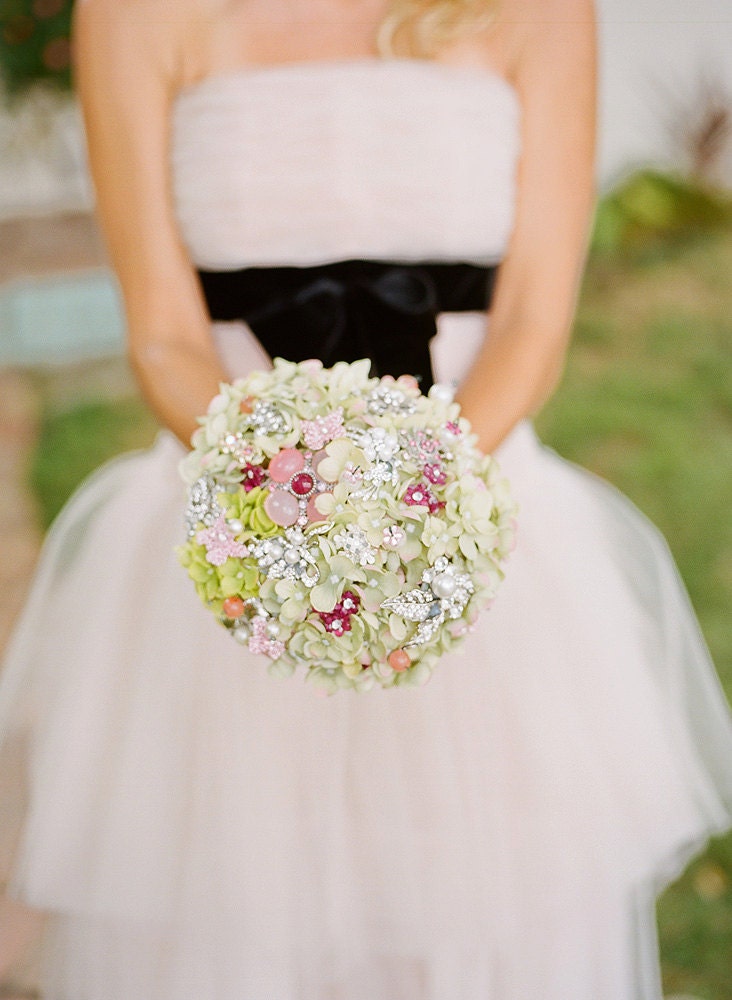 Deposit on a spring flower jeweled bouquet -- made-to-order wedding bridal bouquet