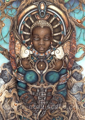 Fantasy ACEO Print - ATC Card - Fantasy Art Print - Black Woman Art - Afrocentric - Sci Fi Science Fiction Art - Black Art - Miniature Print