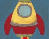 NEW - Rocket - PRINT - 8x10 - space ship outer space art for children