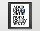 Hi Letterpress style print typography - Black on White Alphabet - Archival Art Print