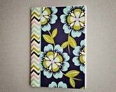 Backpocket journal - Blue Floral Chevron mini notebook