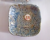 Moon and Stars Bowl Ceramic Bowl w feet Blue Lace Handmade Pottery