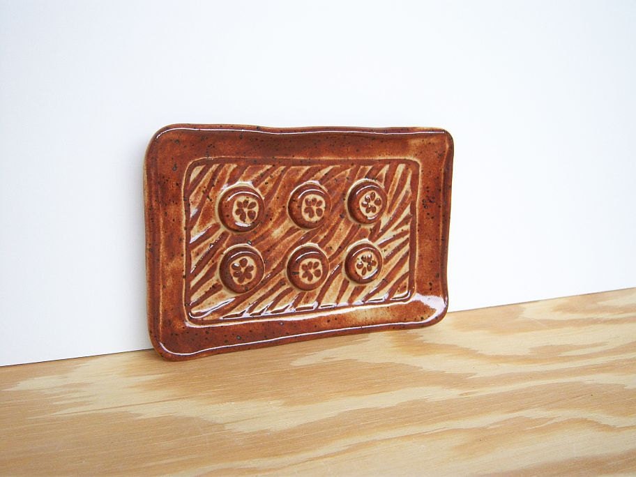 Stamped Ceramic Soap Dish in Shino Glaze