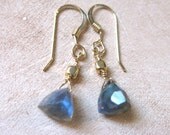 Labradorite Pyramid, Gold Earrings