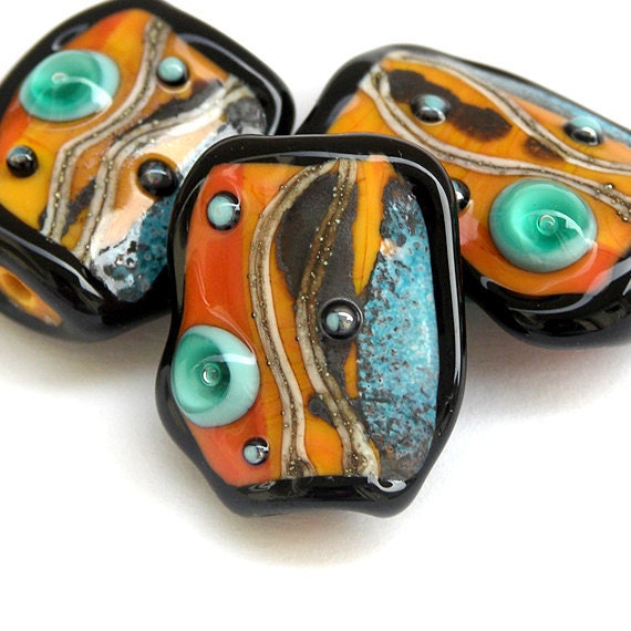 Life on Mars - Handmade Lampwork Glass Bead Set (3) OOAK SRA