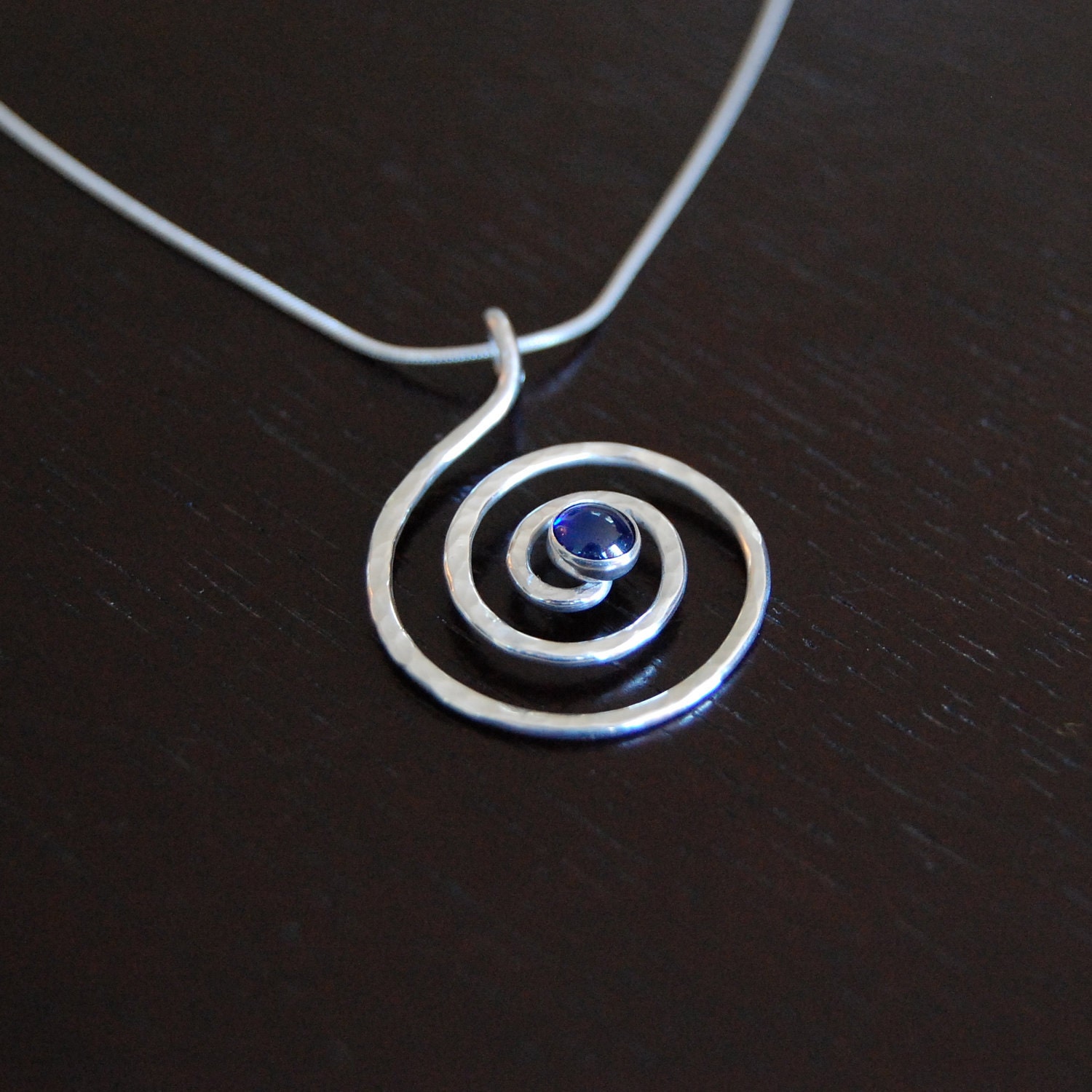 Hammered Silver Spiral with Sapphire