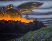 Robot Acrylic Painting on Canvas 36 x 48 Large Sci-fi Painting