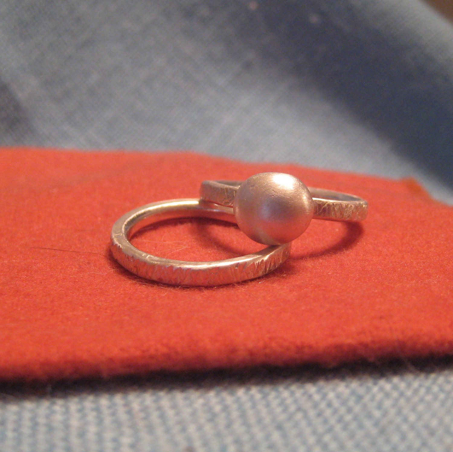 Pearl Wedding Ring Set Silver Nugget Art Deco Style Eclectic Eccentric Offbeat Stone Alternative White Platinum Luster JJDLJewelryArt