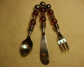 BROWN and HONEY Color APPETIZER Serving Set  -  Dinner Table Hostess Gift - 1 spoon - 1 fork -  1 knife  - Free Shipping