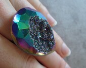 Druzy Jewelry, Stunning Titanium Druzy Ring, Meteoroid Style Metallic Rainbow