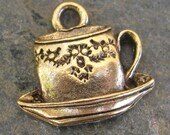 Tea Cup Charms Pewter Plated Antique Gold  Jewelry Findings 717