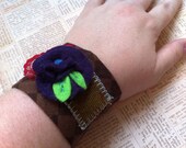 Wrist Cuff, Purple Felt Pansy Textile Bracelet, OOAK Art Jewelry by Everyday Bohemian on Etsy.