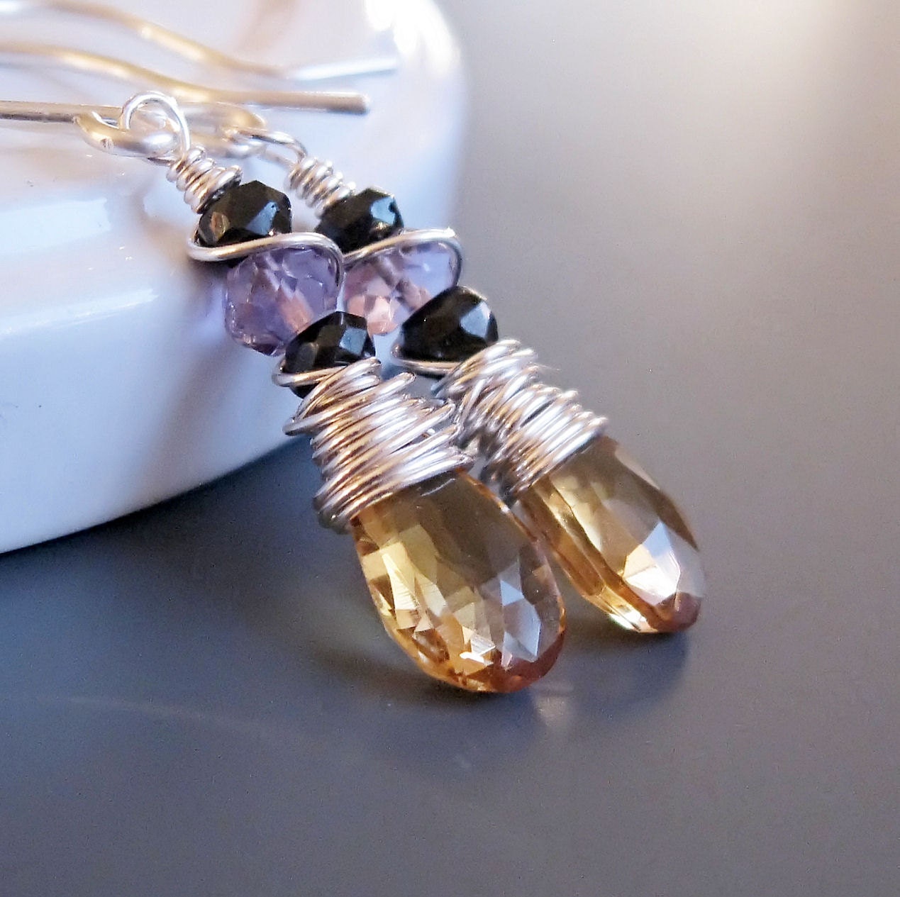 Gemstone Earrings - Citrine Earrings, Sterling Silver, Gemstone Jewelry,  Wire Wrapped, Handmade Jewelry