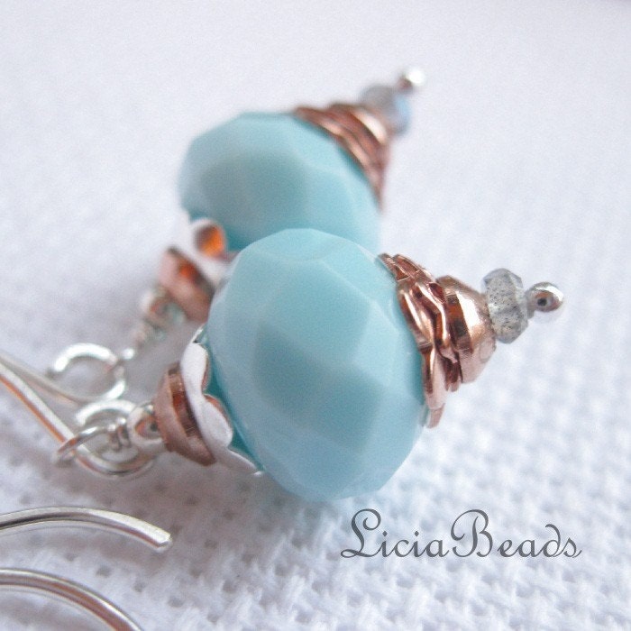 Nuance - Labradorite, mixed metals and blue glass earrings