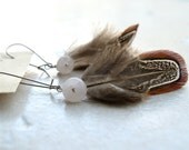 Rose Quartz and Pheasant Feather Earrings -Petite