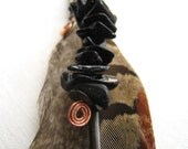 Black Tourmaline Pheasant Feather Earrings