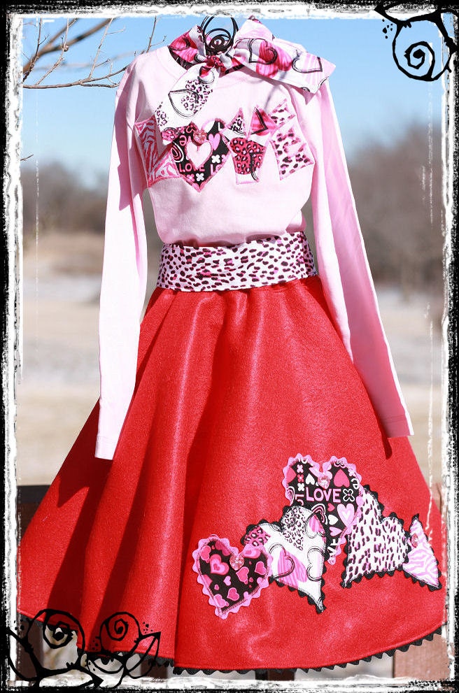 Valentine Heart Love Poodle Skirt Set Custom