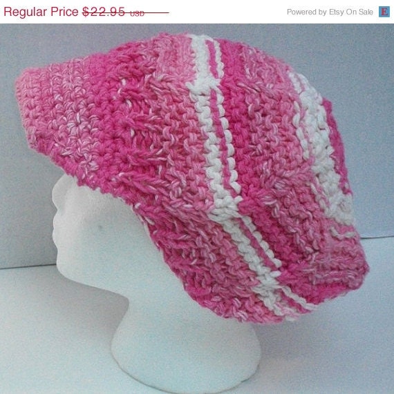 ON SALE Pink and White Hand Knit Hat - Fall Fashion - Warm Autumn Accessories - Made To Order
