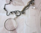Vintage Optical Glass Monocle Lens Necklace, Steampunk