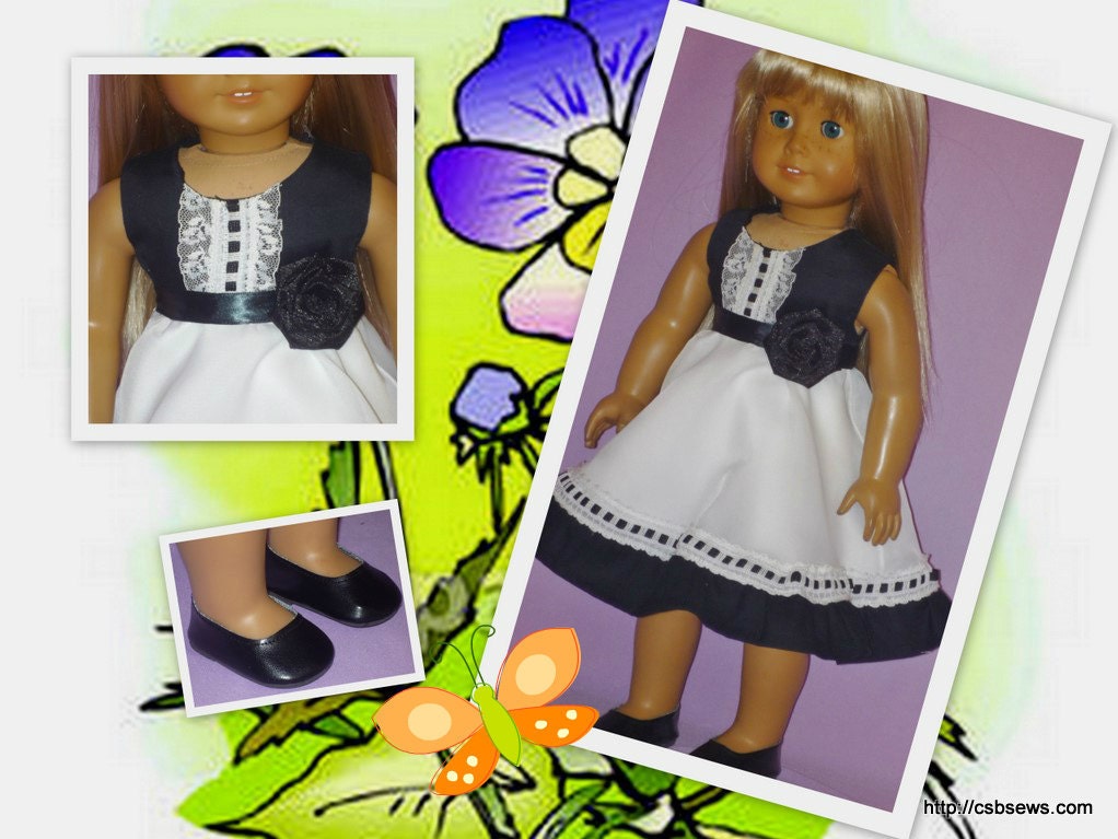 American Girl Doll Party Dress, Black Shoes