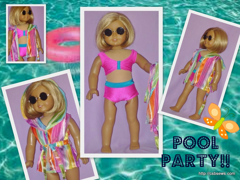 American Girl Doll Clothes - Swim Suit, Wrap and Sunglasses