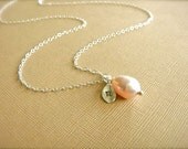 Personalized Simple Pink Teardrop Pearl Necklace in Silver - Wedding, Bride, Bridal, Bridesmaid Mother's Day