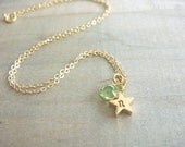 Personalized Hand Stamped Gold Star Necklace with Birthstone - REVERSIBLE - Bride, Bridal, Bridesmaid gift, Mother's Day