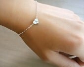 Custom Initial Silver Heart Bracelet - Hand stamped double sided heart - Buy 2 Get 1 FREE - Bride, Bridal, Bridesmaid gift