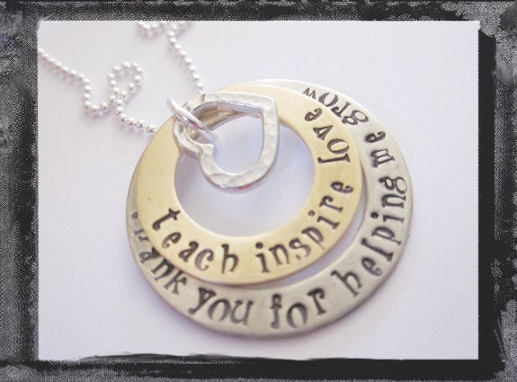 Personalized Jewelry -Hand Stamped Necklace - Mixed Metals Teacher Necklace
