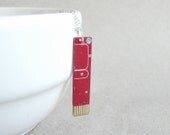 Circuit board geekery necklace Red long recycled computer Nr854
