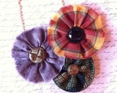 Kitschy Plum & Marmalade Necklace - Vintage Fabric YoYo Necklace in orange, purple and green