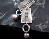 Stamped Silver and Pearl Earrings, Contemporary, Geometric - FREE shipping