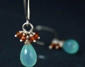 Chalcedony and Garnet Drop Earrings - FREE shipping