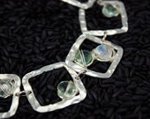 Hammered Silver Bracelet with Rainbow Moonstone and Fluorite - Seafoam - FREE shipping