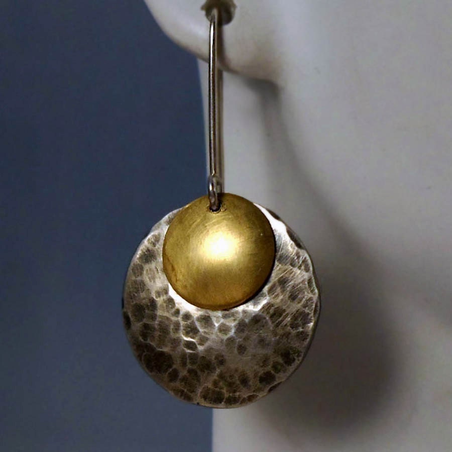 Silver and Gold Earrings, Geometric, Modern - FREE shipping
