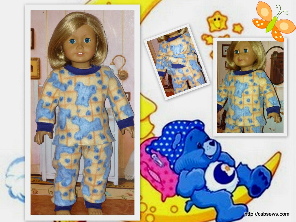American Girl Doll Clothes - Fleece Teddy Bear Pajamas