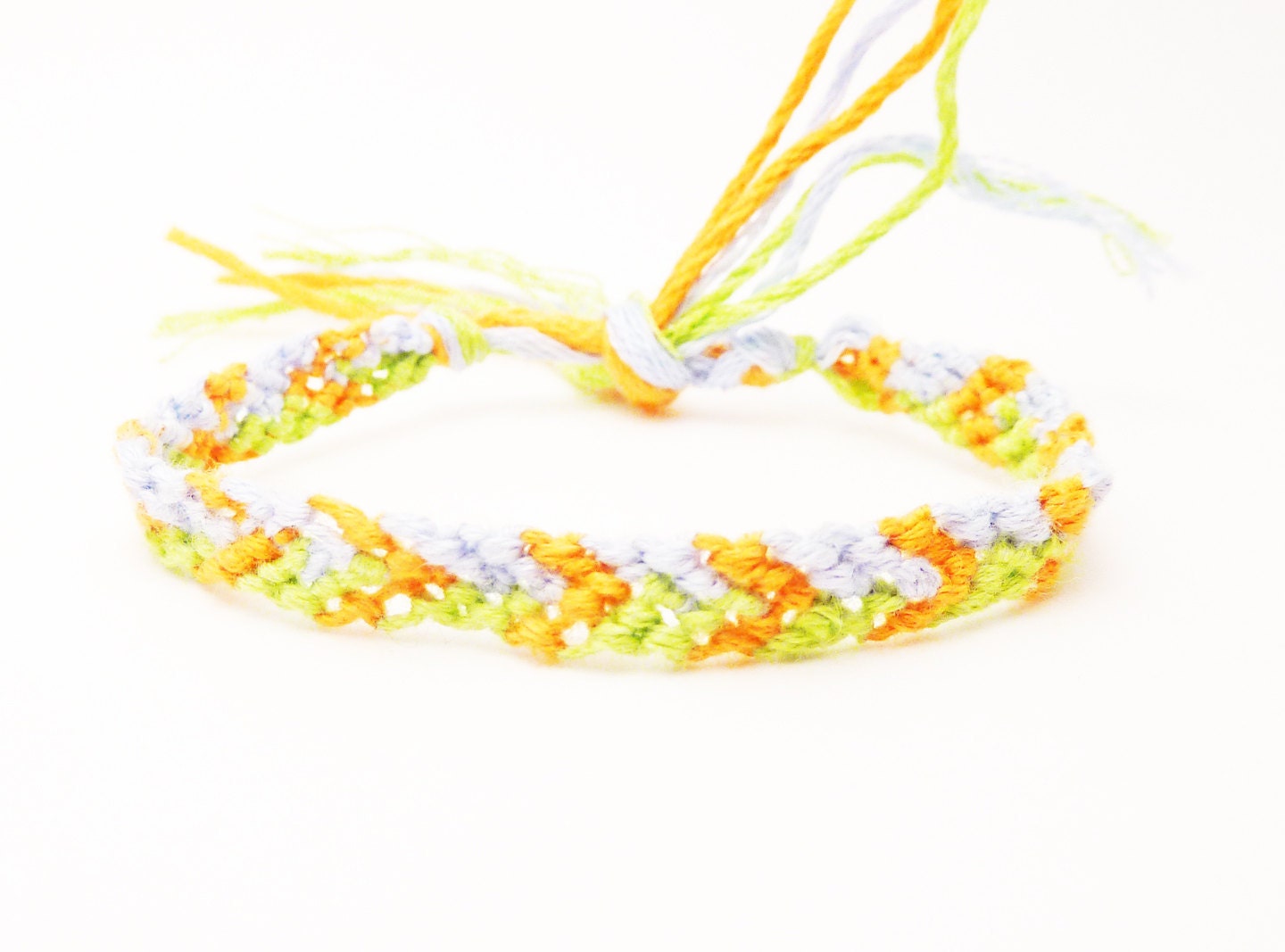 Kid Size Macrame Friendship Bracelet - Bright Chevron - Blue, Green, Orange - 100% Cotton - HattieMcHatterson