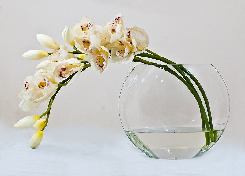 Real Touch Orchid White Faux Floral Glass Vase - flovery