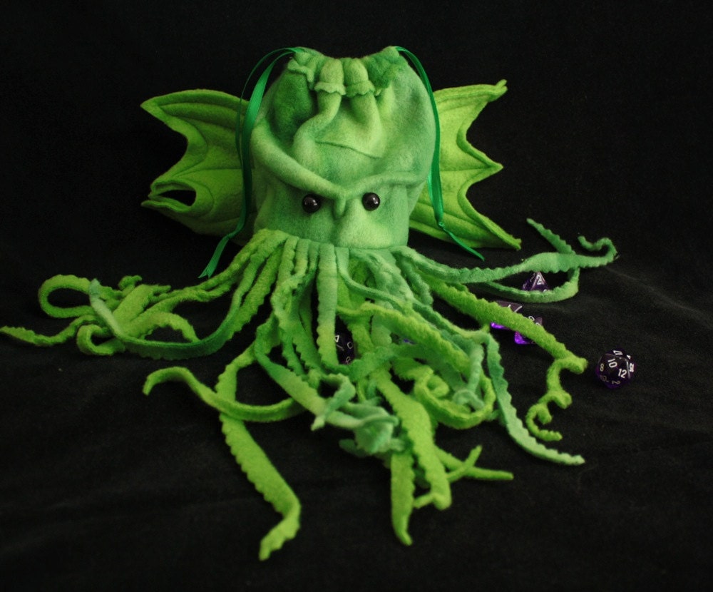 Cthulhu drawstring dice bag- "Black Eyed Bill" Wristlet Purse/Drawstring Pouch- Lovecraft- DnD- Warhammer - Magic Cards, made to order