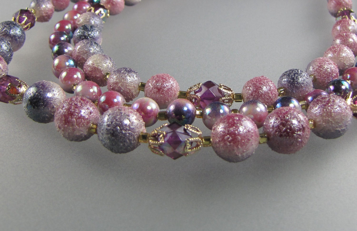 1950's Lavender Pink Sugar Bead Necklace Earring Set